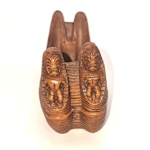 Coco Joes Hapa Wood Double  Tikki Canoe Ashtray HW-105 Made in Hawaii Brown VTG